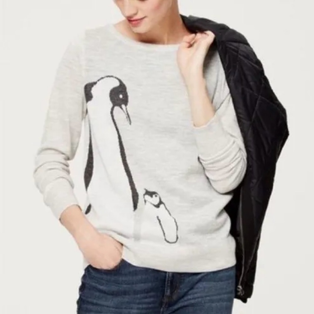 Penguin Print Sweater - Light Grey